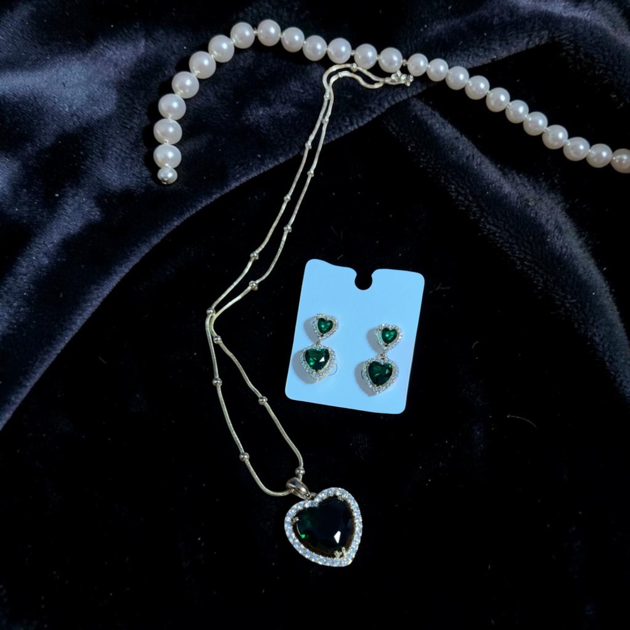 Set Corazón Verde Reina- Oro laminado✨✨